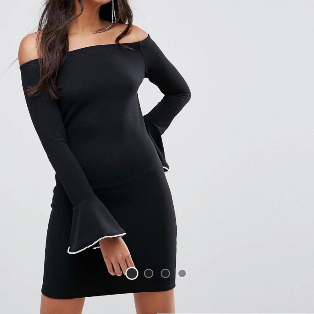 Pearl embellished body con dress black